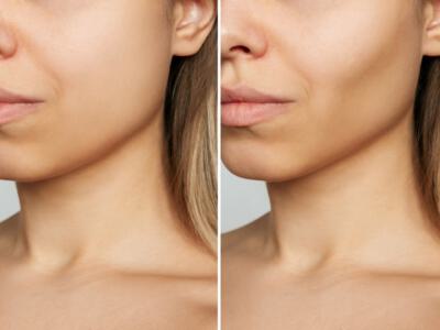 Before-and-after view of buccal fat removal for facial definition.